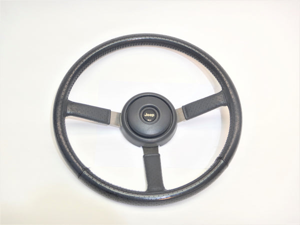 76-86 CJ Gray Leather Steering Wheel Horn Button Cap